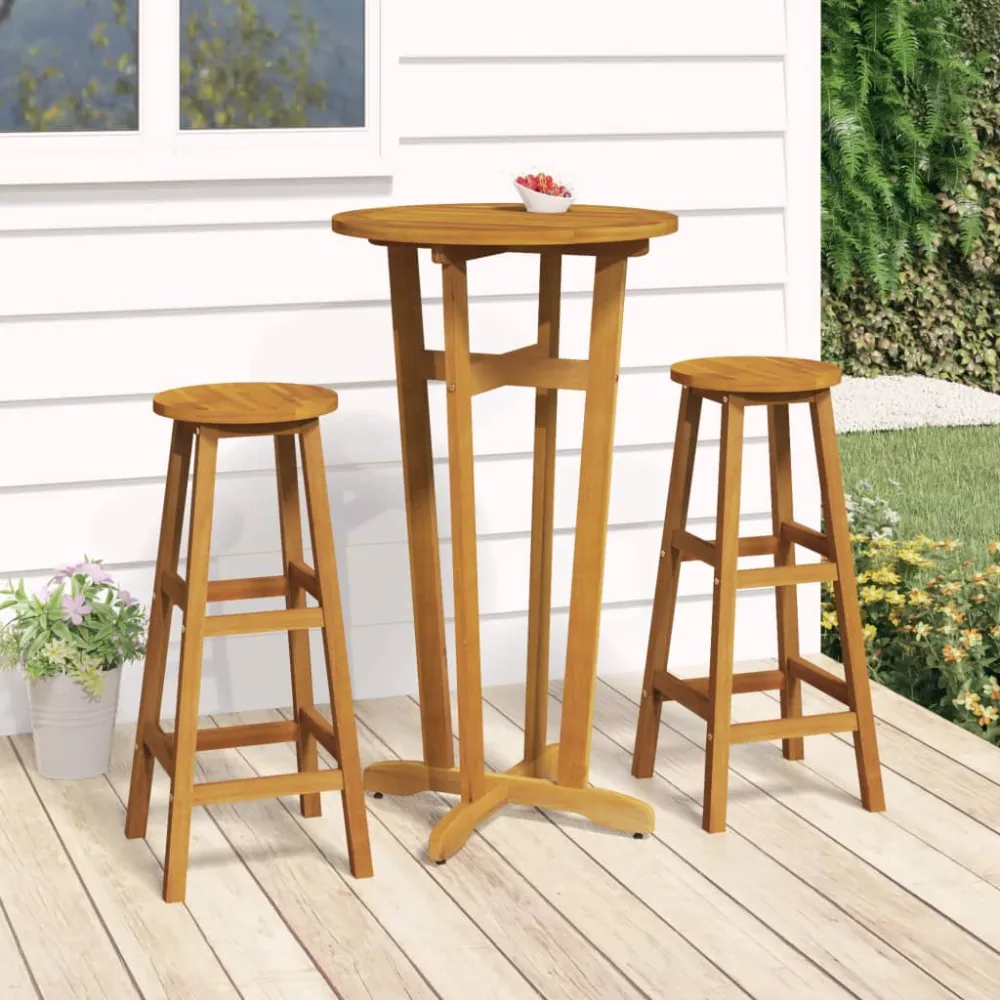 Mesa alta de jardín madera maciza de acacia ø60x105 cm es6275