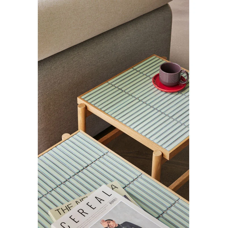 Mesa auxiliar Hübsch Tile, menta, madera auténtico