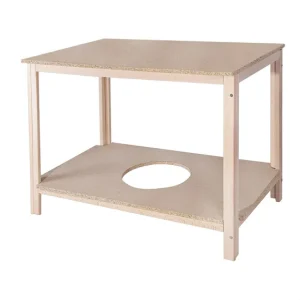 Mesa camilla fabricada en madera de haya, acabado SIN barniz, 120x75x75 cm