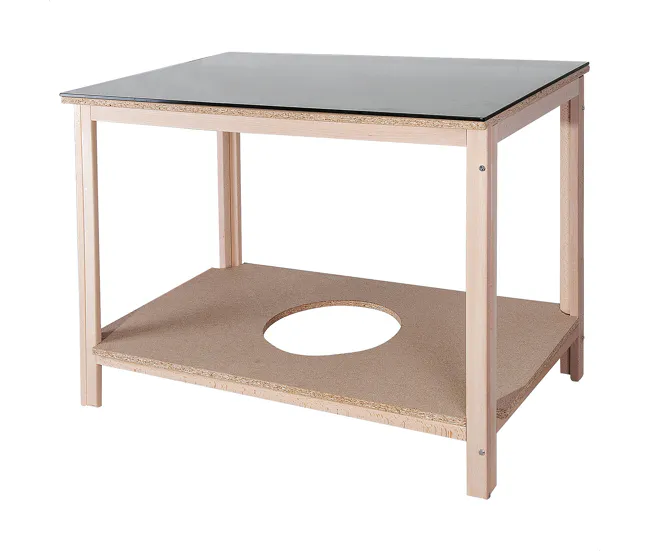 Mesa camilla fabricada en madera de haya, acabado SIN barniz, 120x75x75 cm