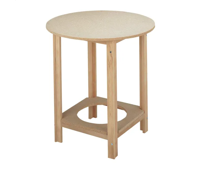 Mesa camilla redonda estructura de haya, acabado SIN barniz, 60x60x75 cm