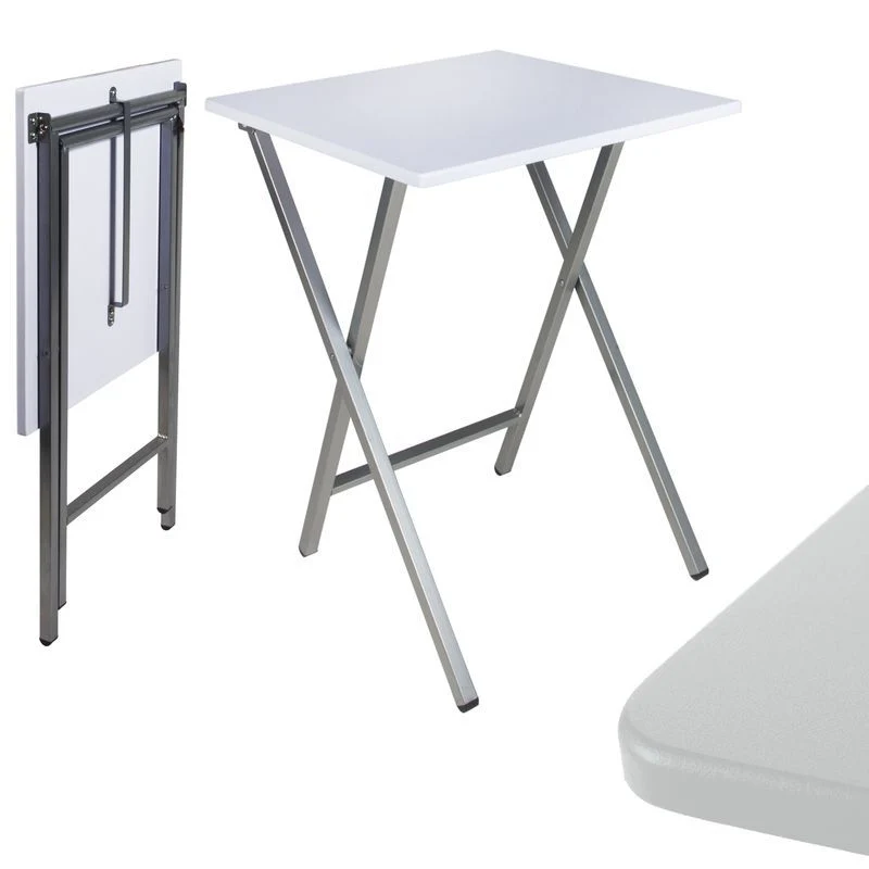 Mesa cuad. Plegable blanca con Vidrio Templado