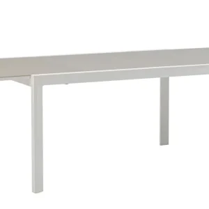 Mesa extensible ORICK 100*150/225 cm aluminio blanco y cristal gris nítido con Vidrio Templado