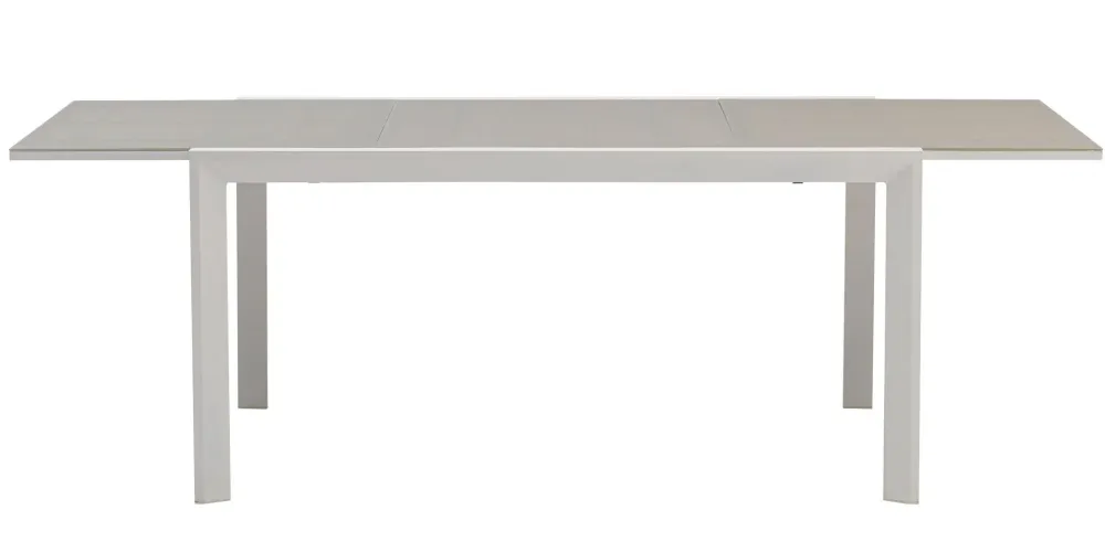 Mesa extensible ORICK 100*150/225 cm aluminio blanco y cristal gris nítido con Vidrio Templado