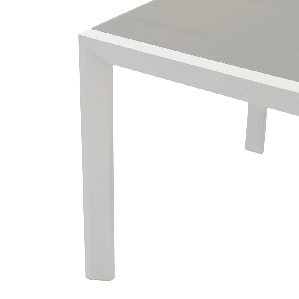 Mesa extensible ORICK 100*150/225 cm aluminio blanco y cristal gris nítido con Vidrio Templado