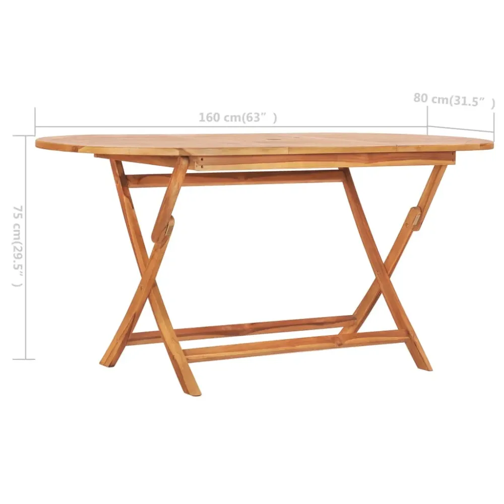 Mesa de exterior Asted plegable madera de teca auténtico 75x160x80 cm con 4 Sillas Incluidas