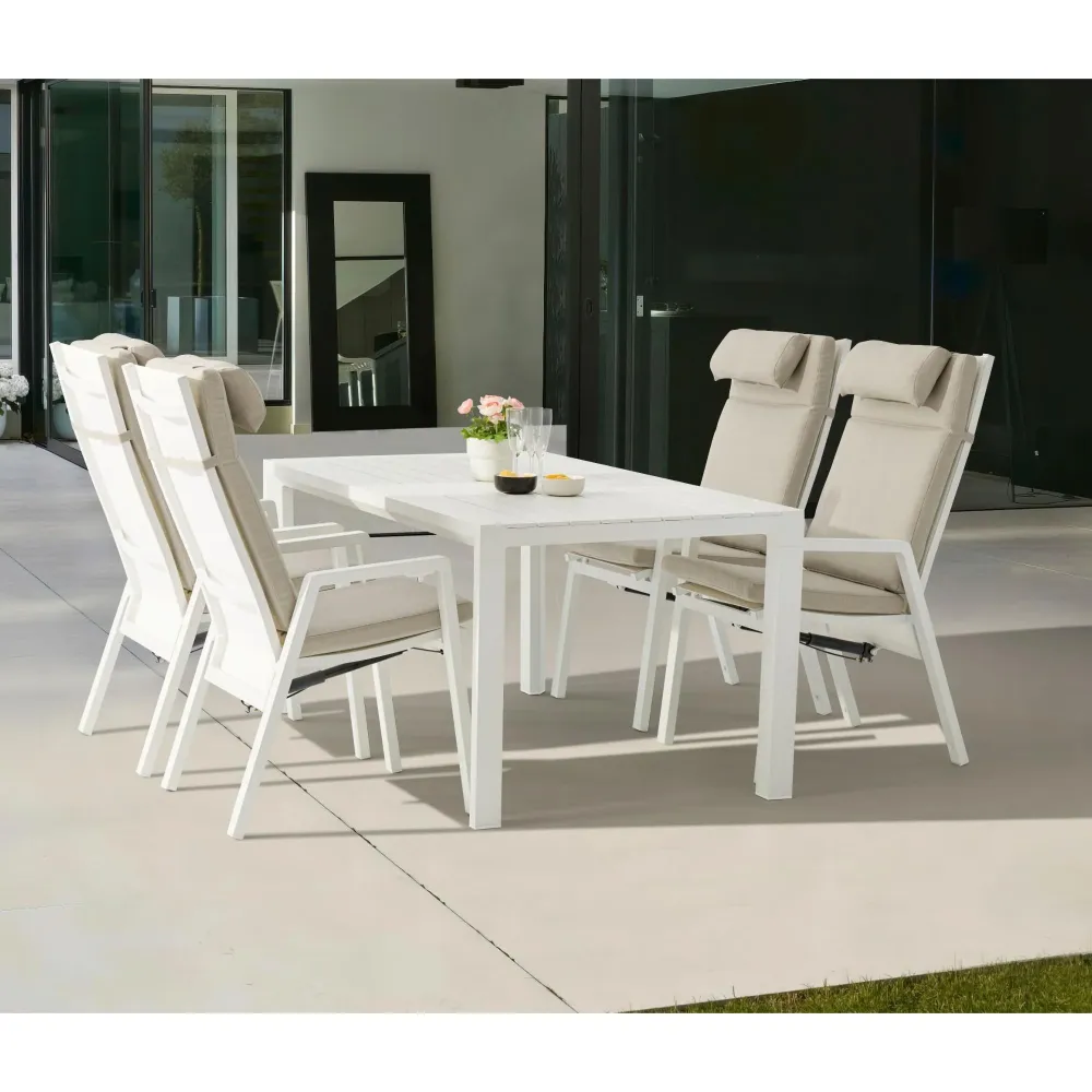 Mesa fija Byron 220 cm aluminio blanco con 4 Sillas Incluidas