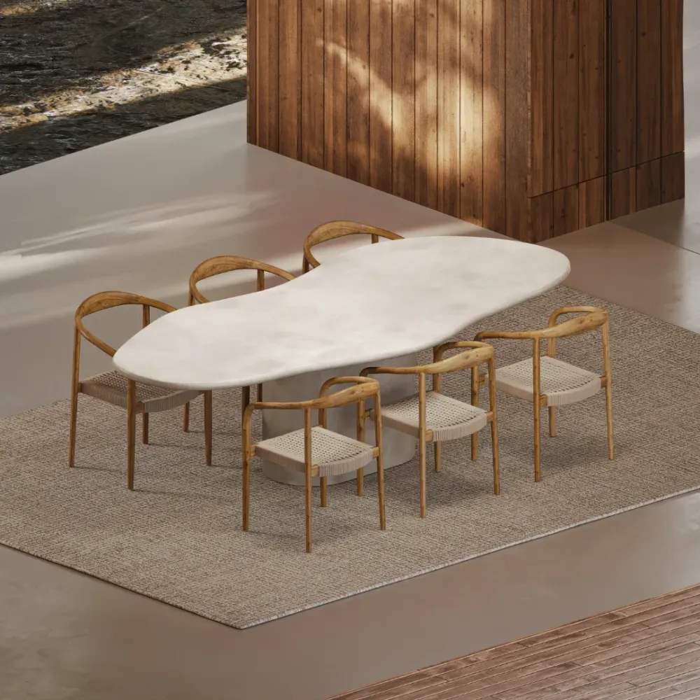 Mesa de jardín Forma Orgánica - Limoges - MicroSkin - 260 cm - Latte Nublado Resistente las Manchas