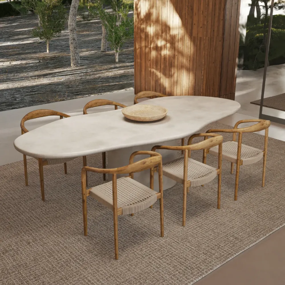 Mesa de jardín Forma Orgánica - Limoges - MicroSkin - 260 cm - Latte Nublado Resistente las Manchas
