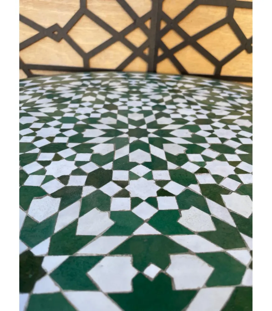 MESA JARDÍN MOSAICO ANDALUSÍ - ZELIGE AZULEJOS FEZ - MODELO OUARSASAT para Terraza y Balcón