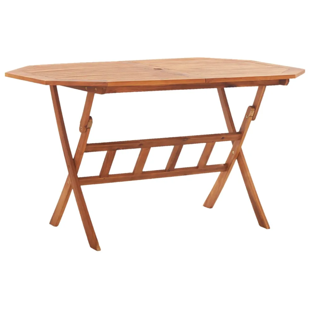 Mesa de jardín plegable madera maciza de acacia 135x85x75 cm con Base de Parasol