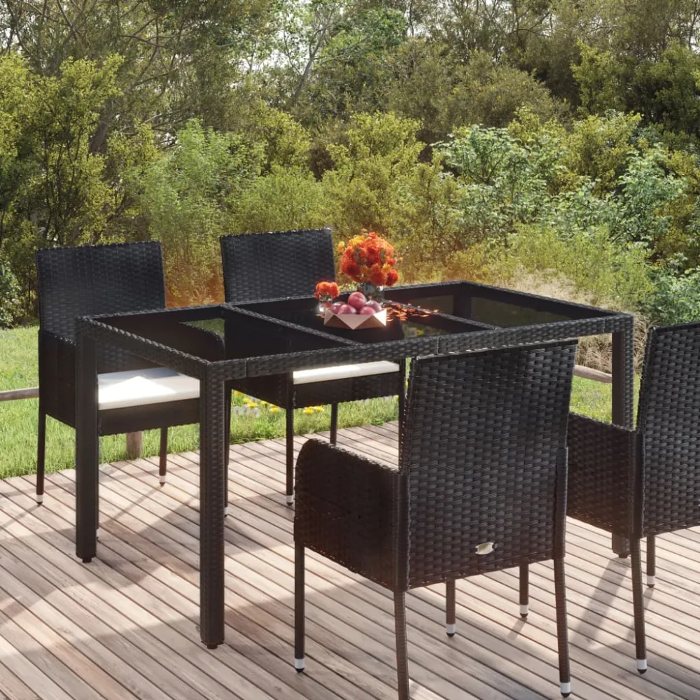 Mesa de jardín superficie de vidrio ratán pe negro 150x90x75 cm Dimensiones 150x90x75 cm