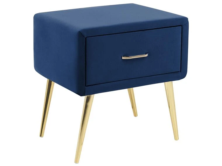 Mesa de noche de terciopelo azul marino/dorado Resistente las Manchas