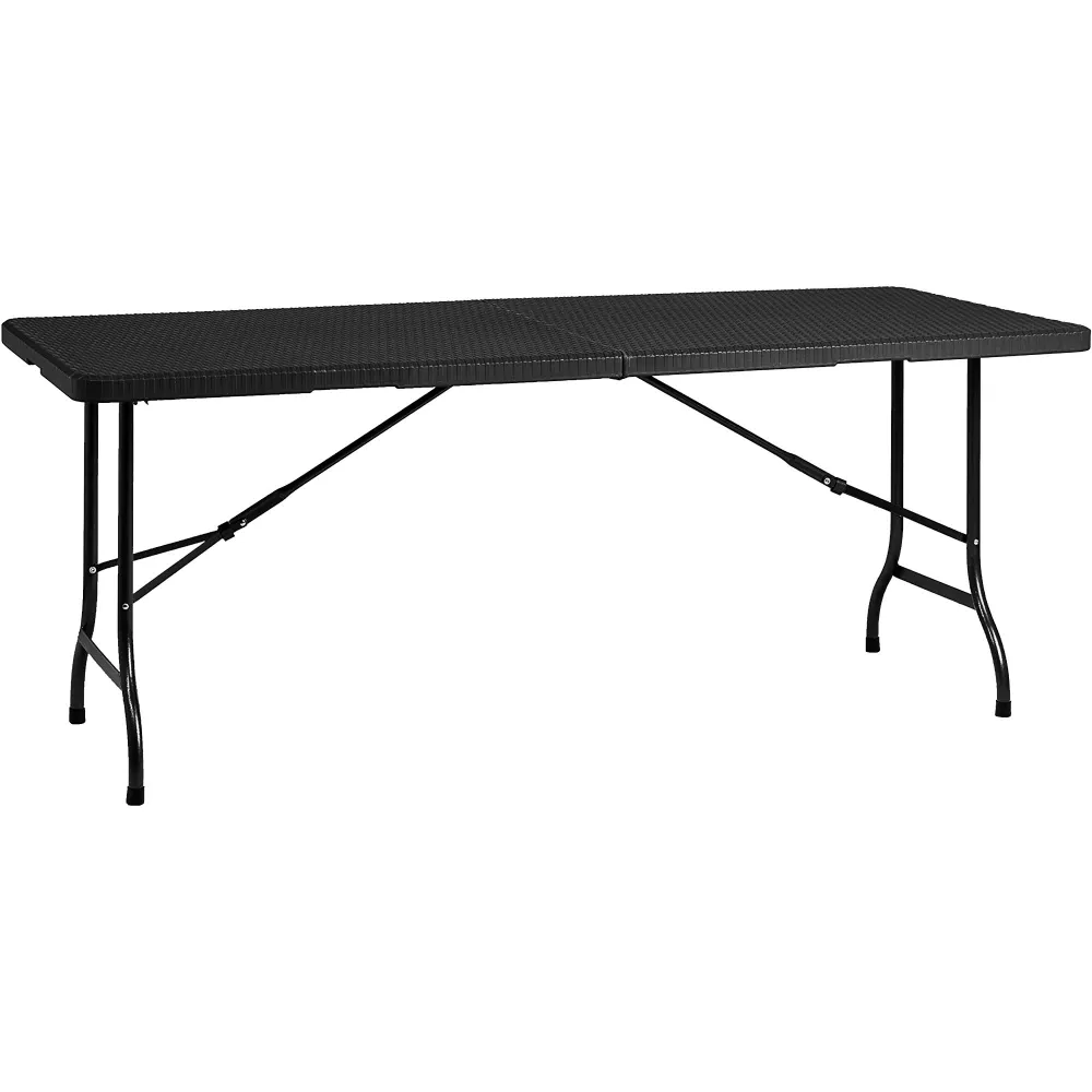 Mesa plegable 180x74x74 cm, efecto ratán, con asa para desplazamiento Resistente las Manchas