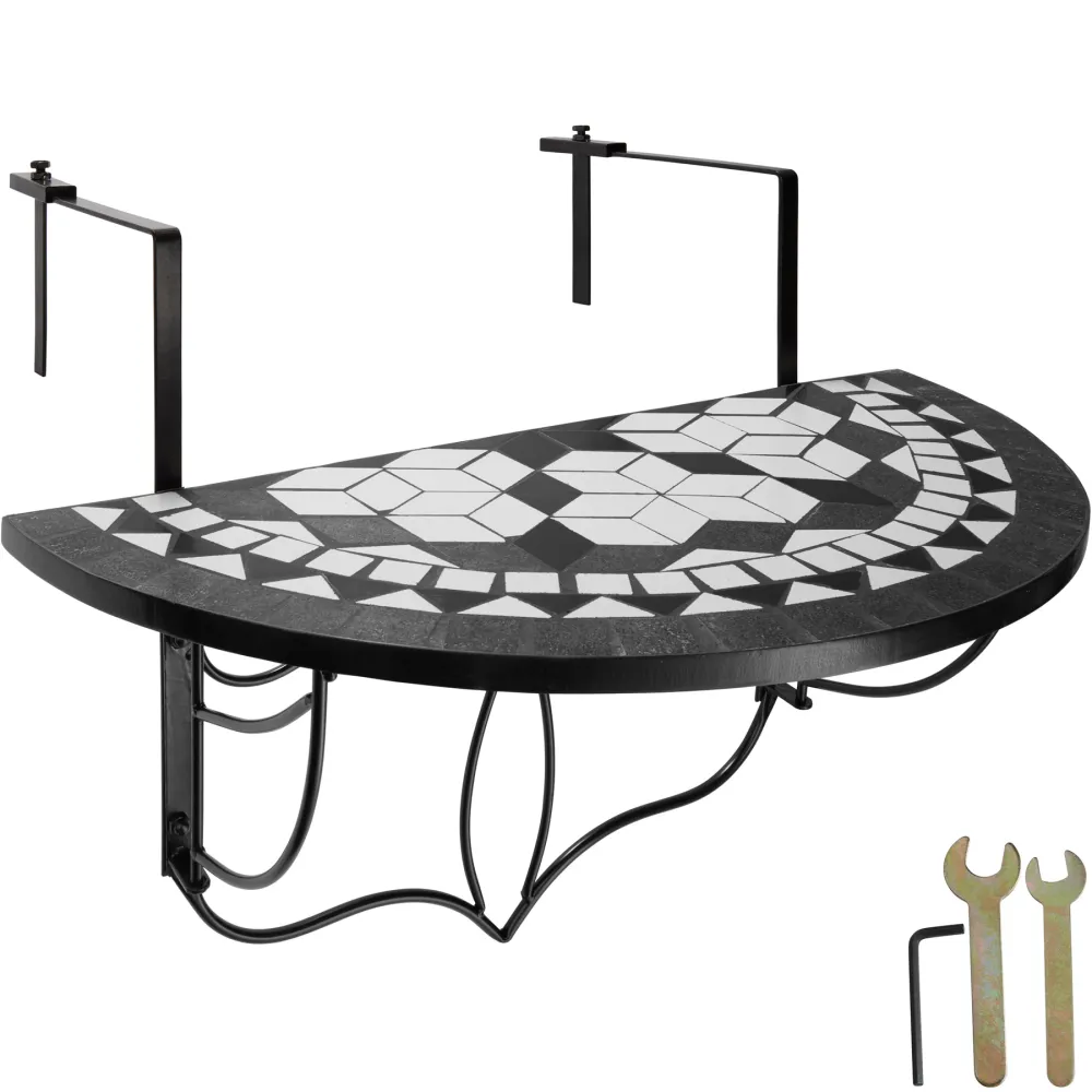 Mesa plegable de balcón para macetas mosaico 75x65x62cm, negro | Plegable | Portátil