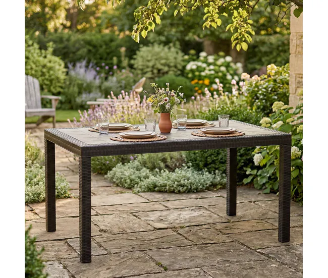 Mesa Plegable Mesa de exterior Debueh, Estante de jardín rectangular, Mesa de jardín multiusos efecto ratán, 100% Made Ita...