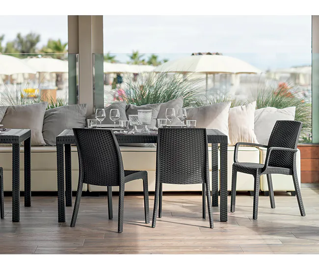 Mesa Plegable Mesa de exterior Debueh, Estante de jardín rectangular, Mesa de jardín multiusos efecto ratán, 100% Made Ita...