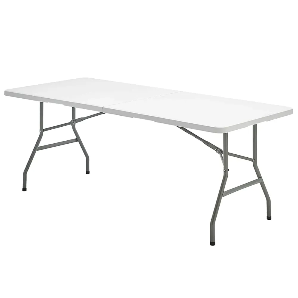 Mesa Plegable Rectangular HDPE 244x76x74 cm. Color Blanco para Jardín y Terraza