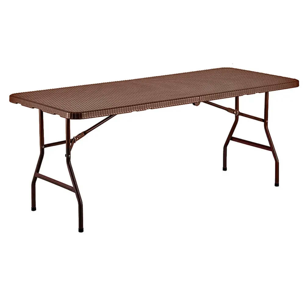 Mesa Plegable Rectangular Multifuncional, Portatil, Resistente,Multiusos 180x75x74 cm. Color Marron con Vidrio Templado