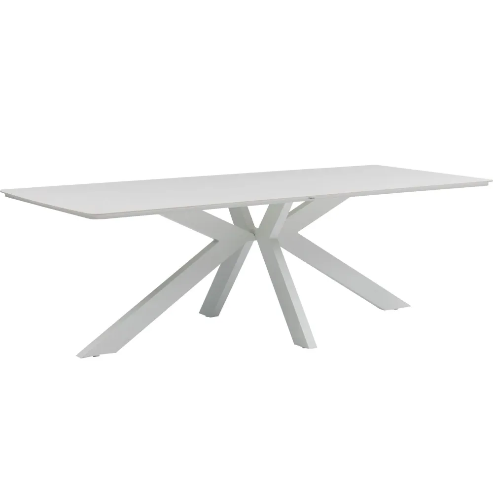 Mesa rectangular Bais 240x100 cm aluminio blanco y top cerámico crema para Jardín y Terraza