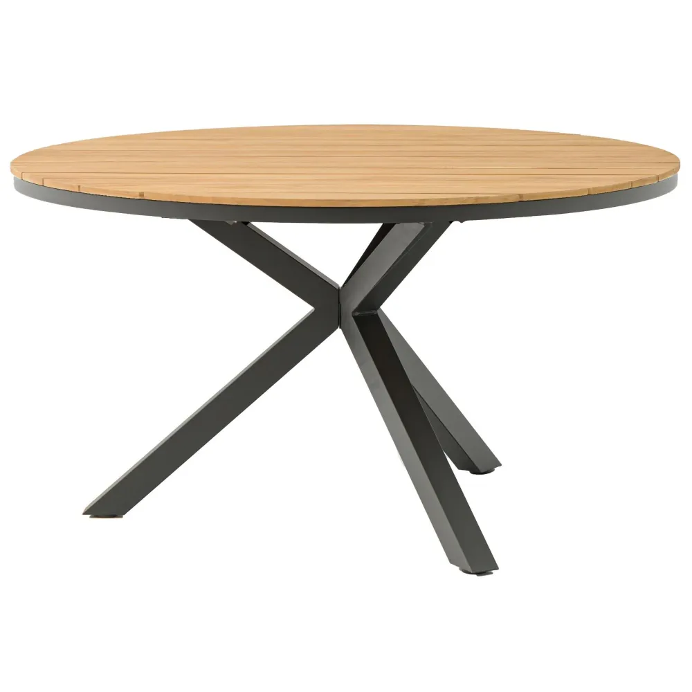 Mesa redonda Sidney aluminio antracita - teca Ø 150 cm en Color Negro Mate