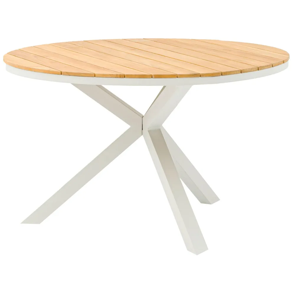 Mesa redonda Sidney aluminio blanco - teca Ø 120 cm Fácil Almacenamiento