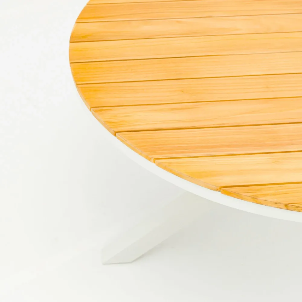 Mesa redonda Sidney aluminio blanco - teca Ø 120 cm Fácil Almacenamiento