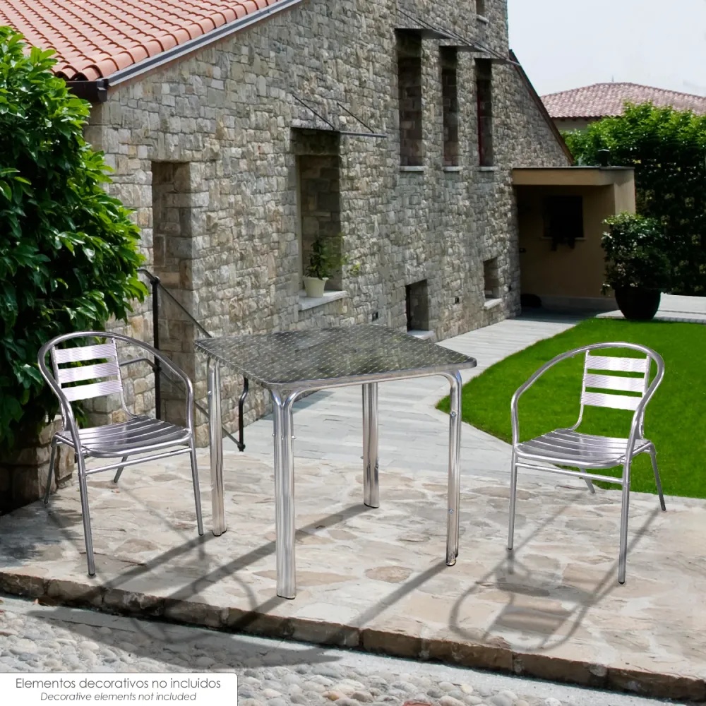 Mesa Terraza Aluminio 60x60x70 cm. Apilable con Base de Parasol