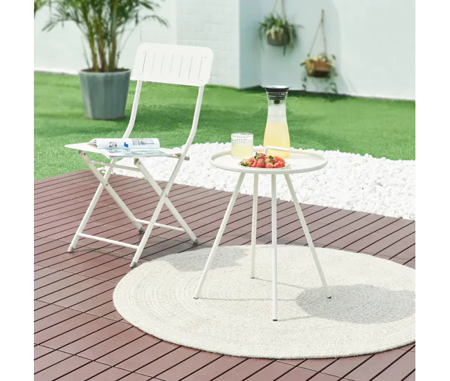 Mesa terraza Fosen redonda con asa acero - Blanco con Base de Parasol