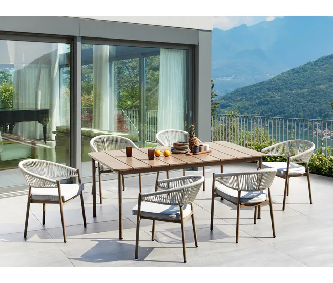 Plegable y Portátil Mesa de jardín 185x96 cm Metálico Madera oscura FLAVIA