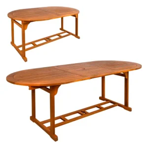 Plegable y Portátil Mesa jardín extensible ovalada acacia 8 comensales Aktive