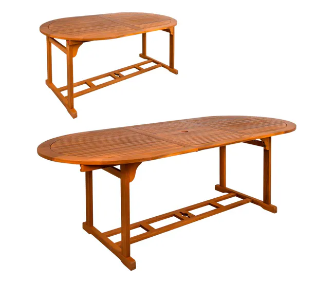 Plegable y Portátil Mesa jardín extensible ovalada acacia 8 comensales Aktive
