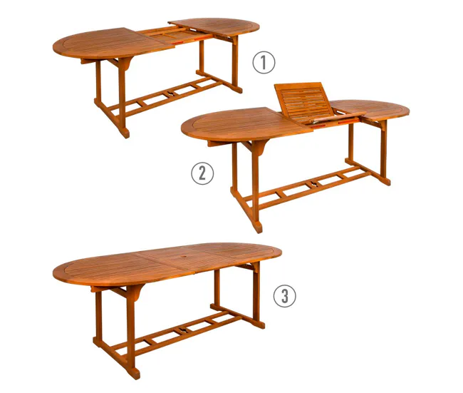 Plegable y Portátil Mesa jardín extensible ovalada acacia 8 comensales Aktive