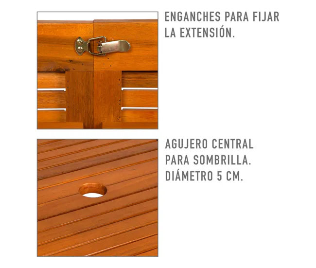Plegable y Portátil Mesa jardín extensible ovalada acacia 8 comensales Aktive