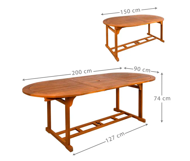 Plegable y Portátil Mesa jardín extensible ovalada acacia 8 comensales Aktive