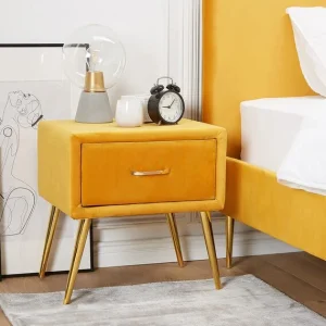 Plegable y Portátil Mesa de noche de terciopelo amarillo mostaza/dorado