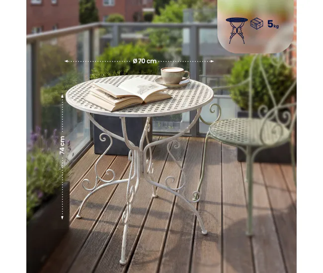 Premium de Aluminio Mesa jardin Amanda Metálico Blanco antiguo Ø 70 cm