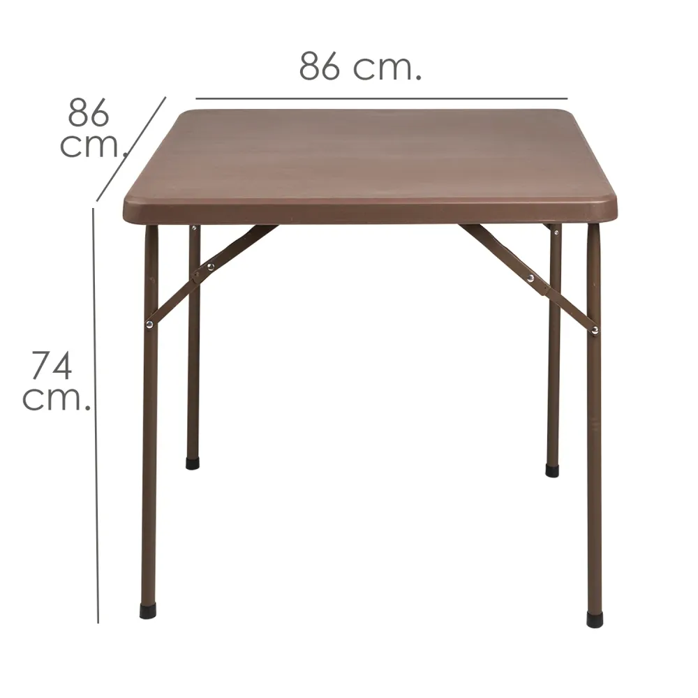 Premium de Aluminio Mesa Plegable Cuadrada 86x86x74 cm. Color Marron.