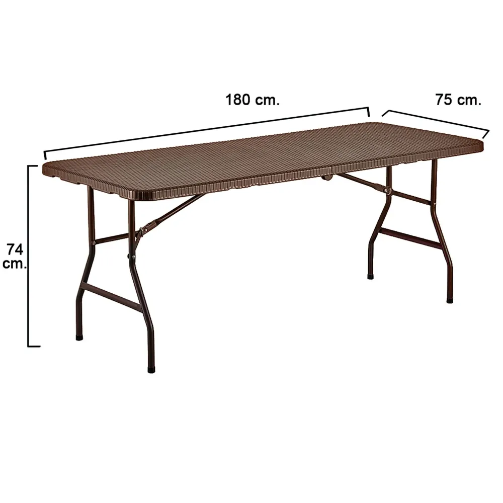 Premium de Aluminio Mesa Plegable Rectangular Multifuncional, Portatil, Resistente,Multiusos 180x75x74 cm. Color Marron