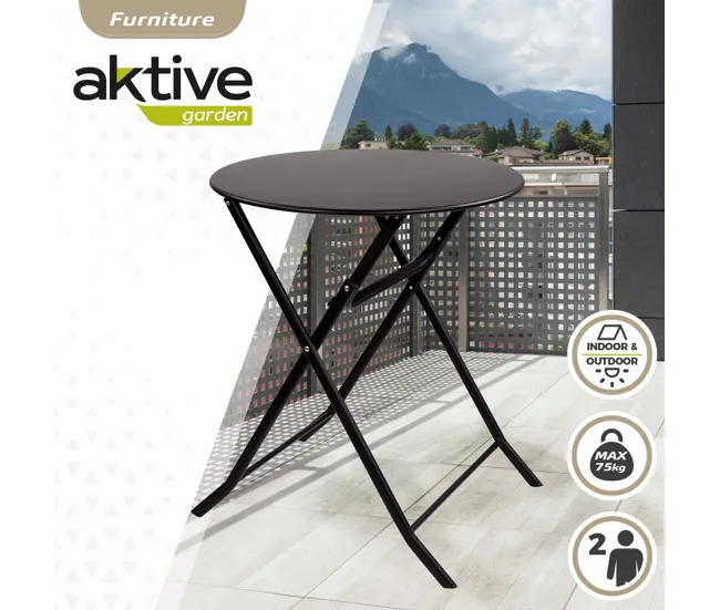 Premium de Aluminio Mesa redonda plegable jardín metálico Aktive Negro