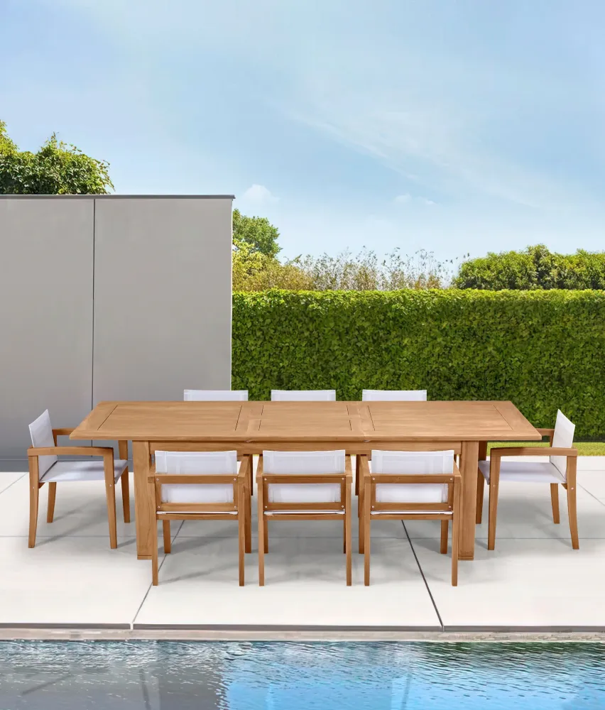 Premium de Aluminio Mesa Teca extensible Candon 100x210/280 cm