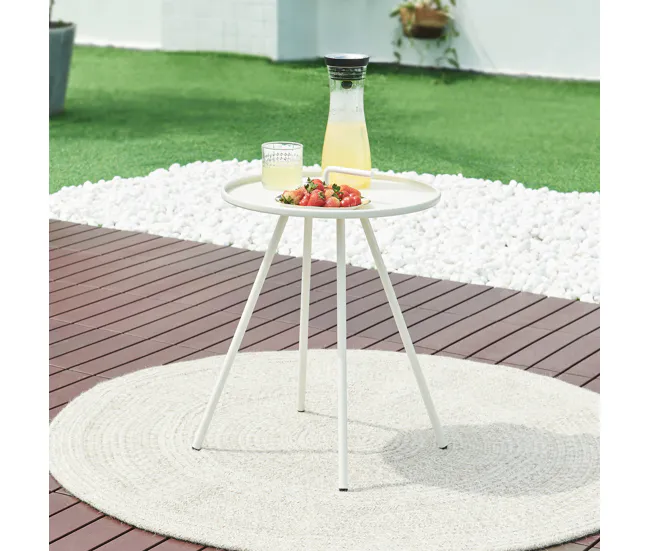 Premium de Aluminio Mesa terraza Fosen redonda con asa acero - Blanco