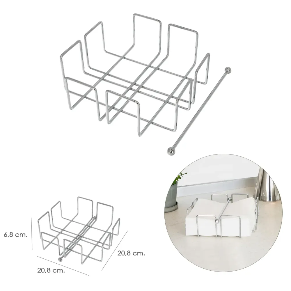 Premium de Aluminio Servilletero Mesa, Acero Cromado Forma Cuadrada Horizontal