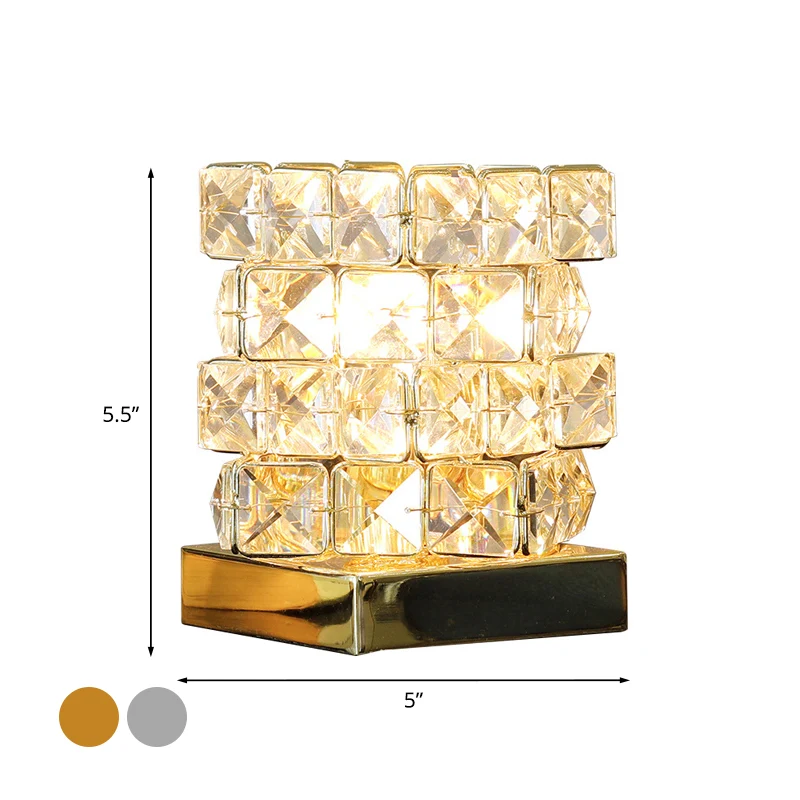 Compacto lámpara de mesa Crystal Rubik Cube, luz sencilla para mesita de noche de dormitorio individual en plata/oro Oro