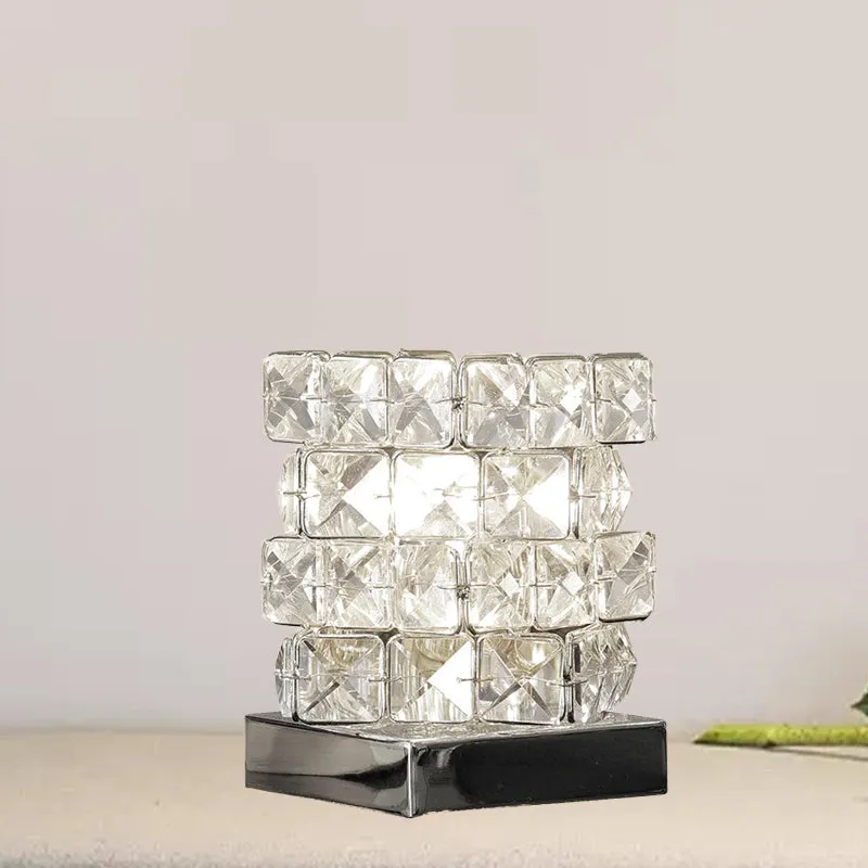 Compacto lámpara de mesa Crystal Rubik Cube, luz sencilla para mesita de noche de dormitorio individual en plata/oro Oro