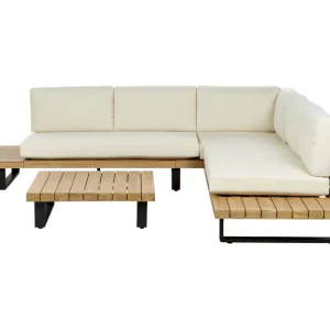 Conjunto de sala de estar esquinero 5 plazas de madera de acacia clara/blanco crema MYKONOS