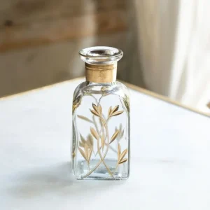 Escultura Resinada Mini-Glasvase, rechteckig, mit handbemalten goldenen Blumen