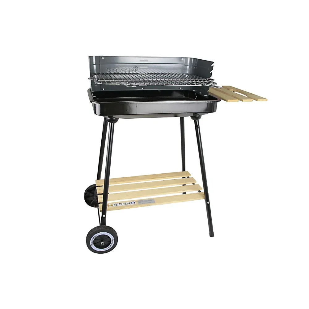 Barbacoa de carbón con tablero lateral 58x38cm, carro rectangular Master Grill MG905 con Certificación de Seguridad