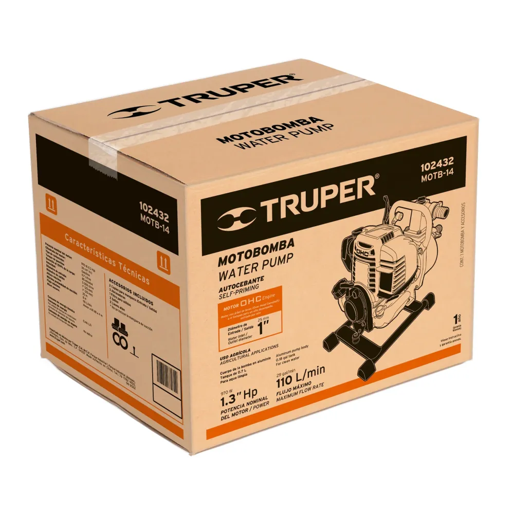 Cultivador de Tierra Motobomba autocebante 1 HP gasolina 1' x 1', 4 tiempos