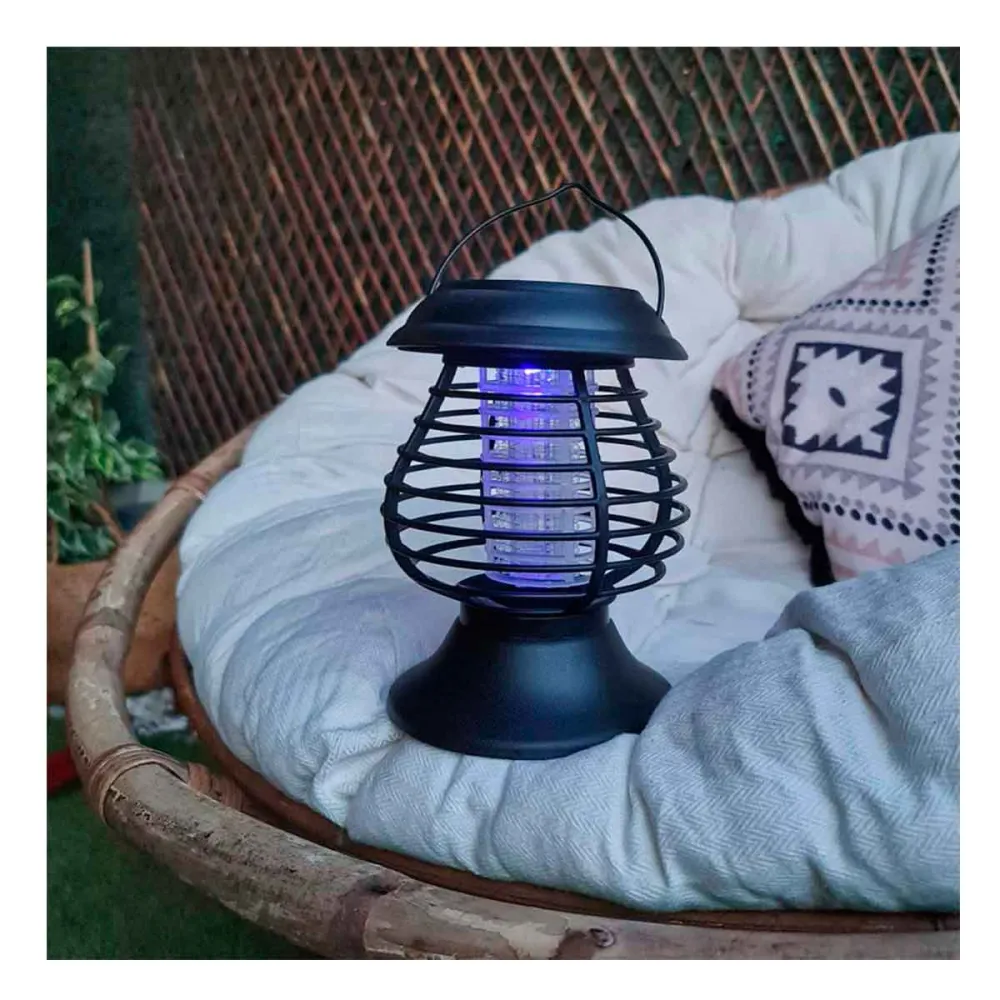 Farolillo antimosquitos 7hSevenOn solar LED 8000K negro Ø13x28 cm con 4 Fresas de Acero